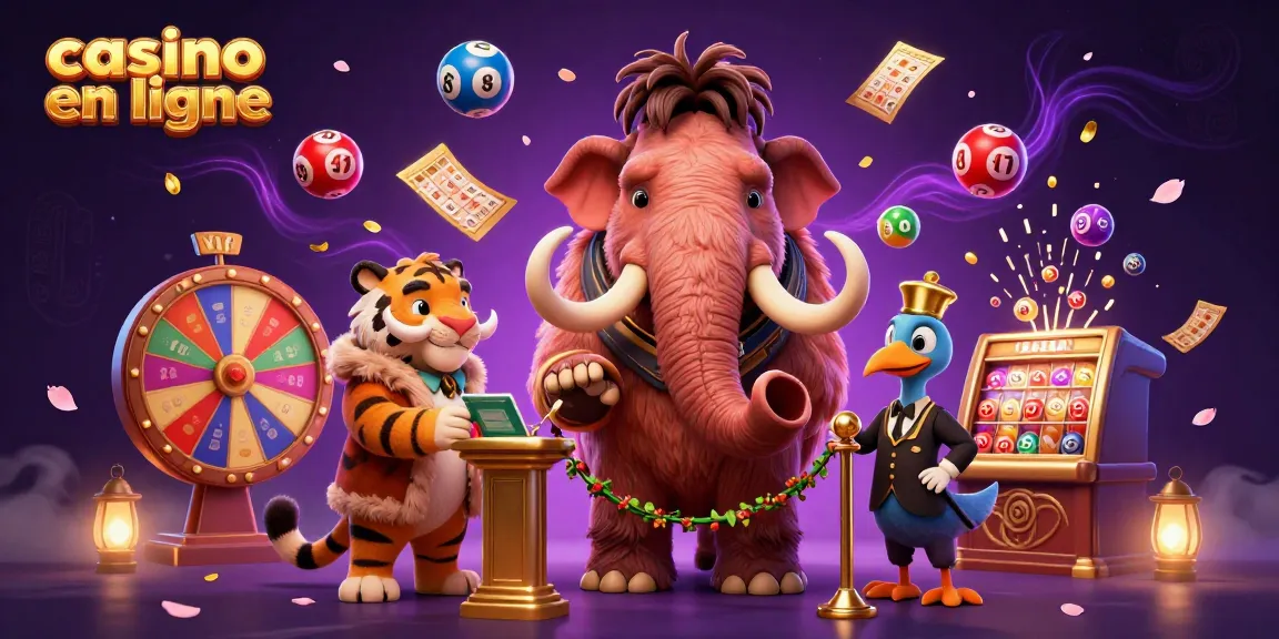 Les personnages uniques des casinos en ligne : mammouth, tigre et dodo, accueillant dans l'univers du jeu.