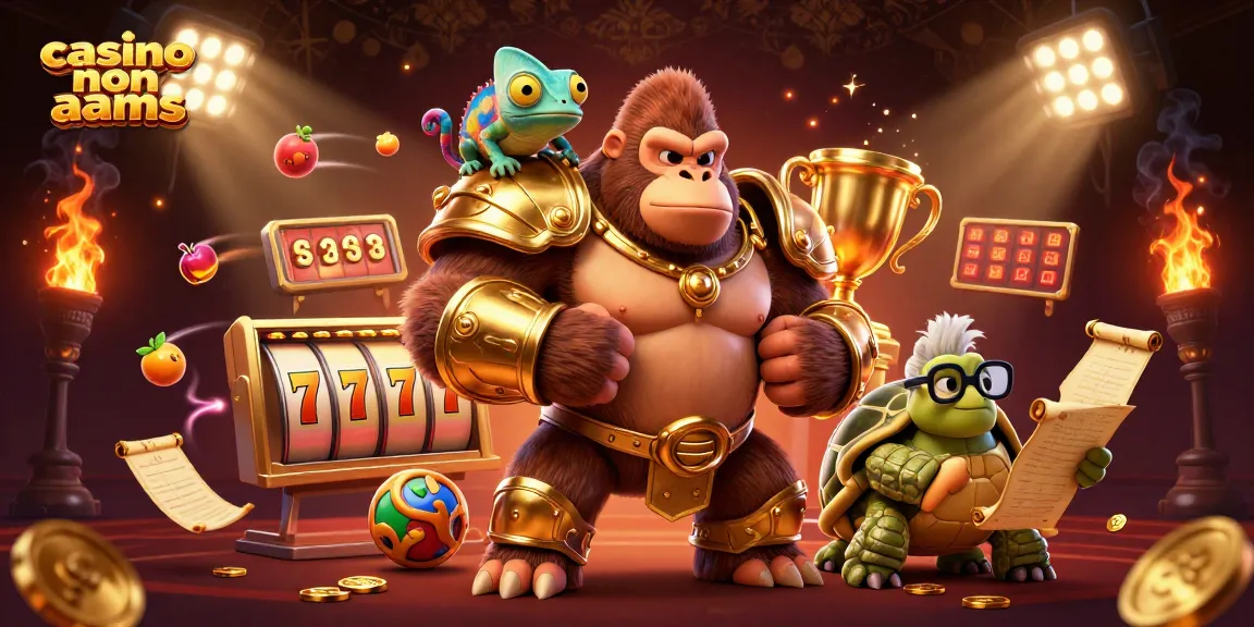 Gioca nei migliori casino non AAMS, con un gorilla in armatura dorata e simboli delle slot in orbita.