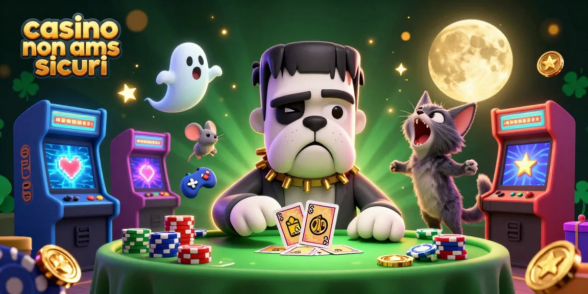 Il bulldog Frankenstein al casinò non AAMS sicuri distribuisce carte mentre una creatura divertente fluttua tra le fiches.