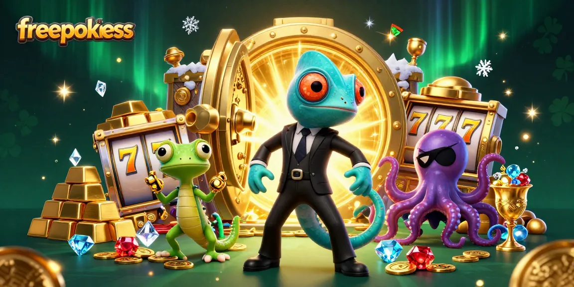 Engage with vibrant freepokies gaming scene featuring a secret agent chameleon, gecko, and octopus.