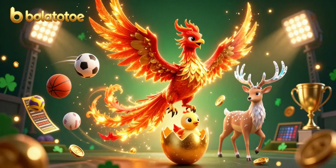Bolatotoe elevates excitement with a vibrant 3D phoenix scene illuminating thrilling sports betting action.