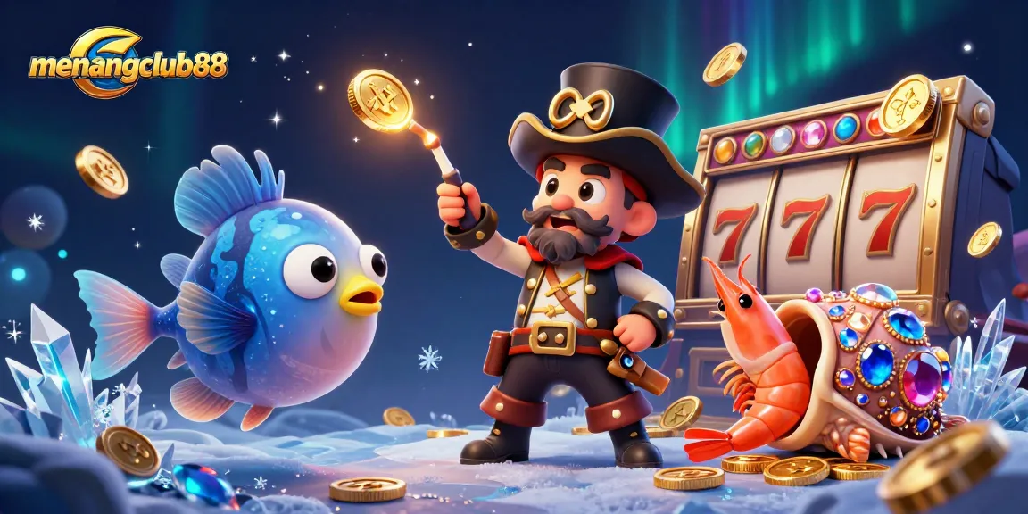 Experience the thrill of menangclub88 slots with vibrant underwater characters and golden coin treasures.