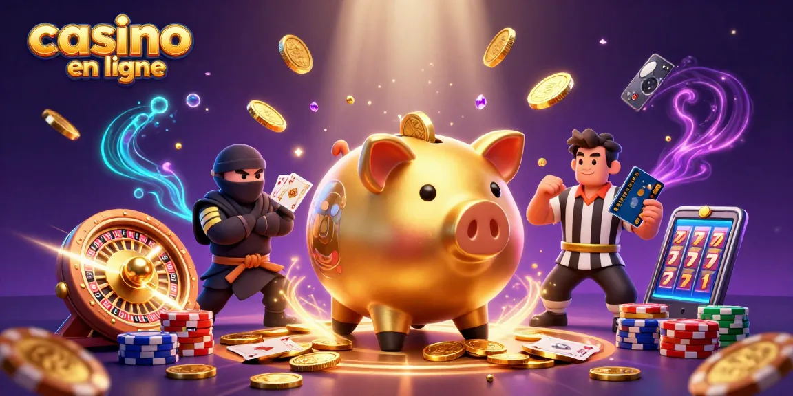 Jouer au casino en ligne avec des personnages animés autour de jetons et pièces d'or.