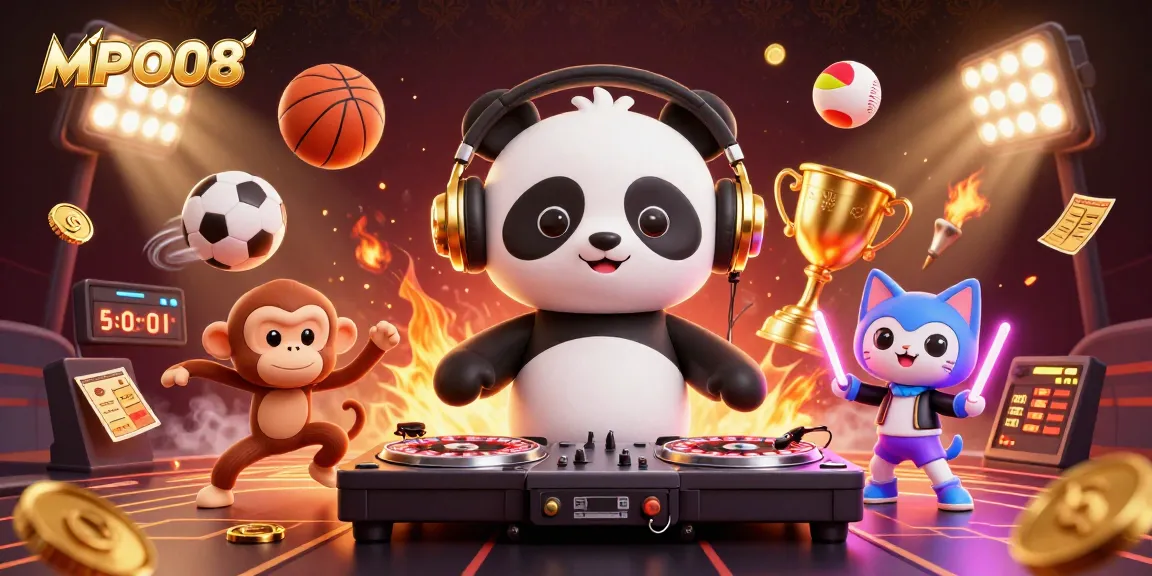 Experience excitement with MPO08, where a DJ panda spins roulette wheels alongside a dancing monkey and glow-stick kitten.
