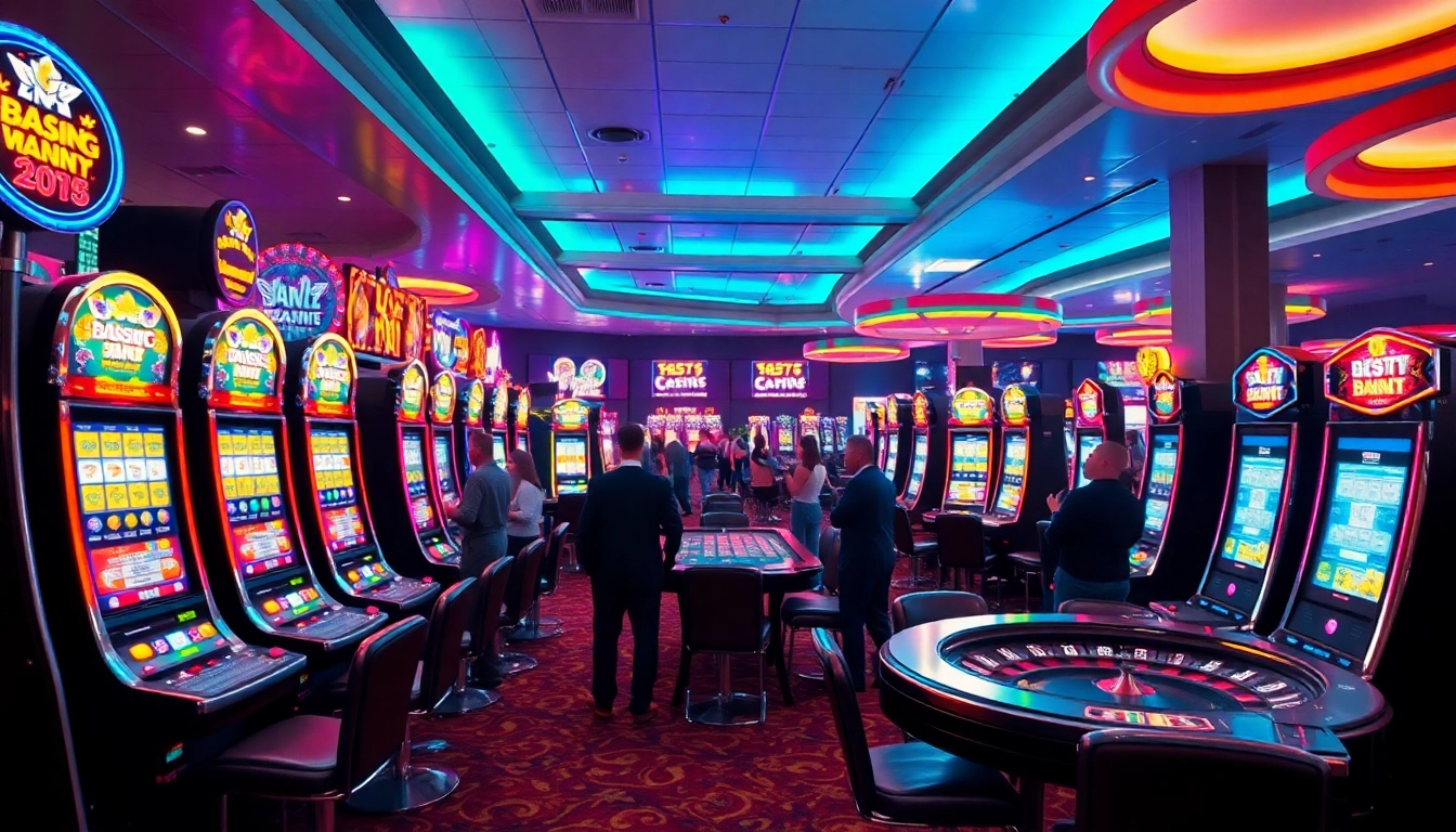 Aksi menarik di duniabet dengan mesin slot dan meja roulette yang cerah.