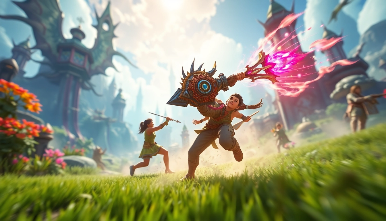 Engage with dynamic action in the yono game featuring vibrant characters in a mystical landscape.