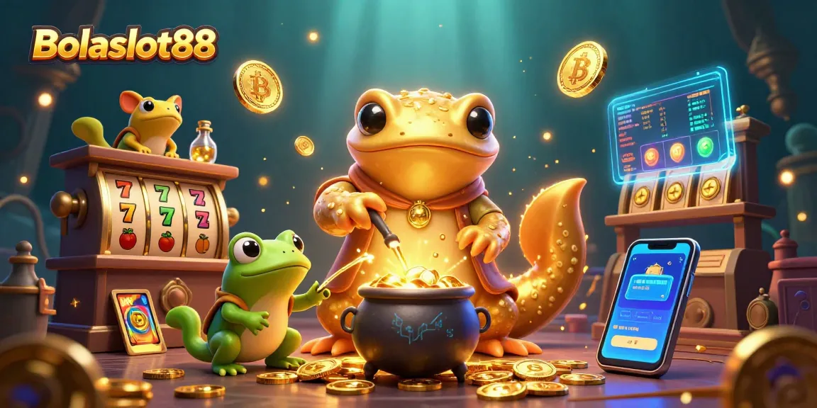 Bolaslot88 showcases a magical 3D scene where alchemists turn base metals into gold coins, enriching the slots experience.