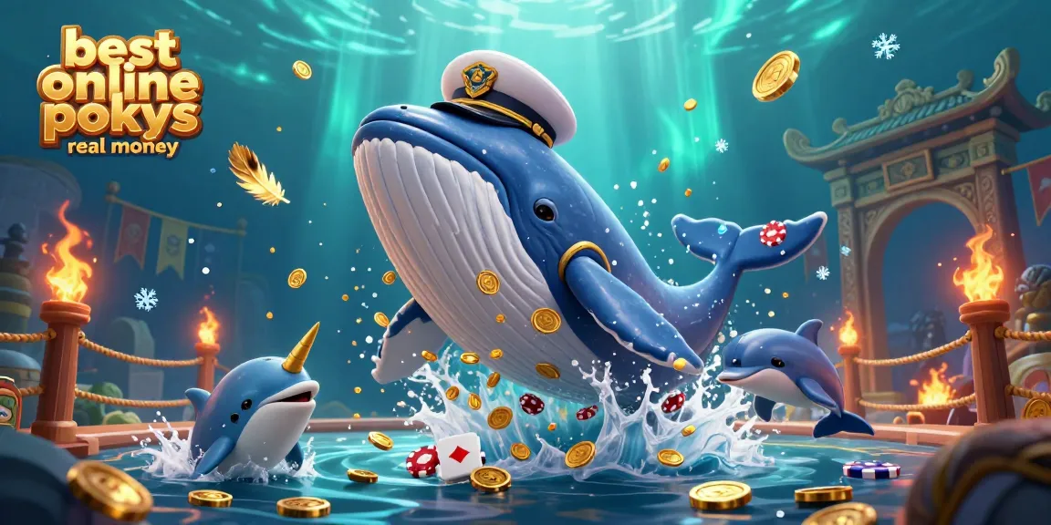 Play exciting games featuring the best online pokies real money, as whales and dolphins entertain in a vibrant underwater scene.