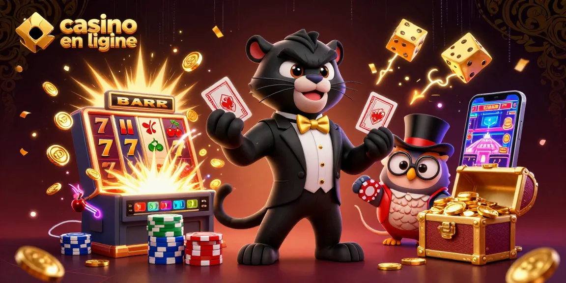 Jouez au casino en ligne avec style : illustration d'un personnage en costume élégant, un hibou et une souris chanceuse.