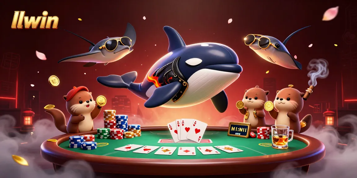 Experience thrilling adventures with LLWIN, as characters bet big at a vibrant poker table.
