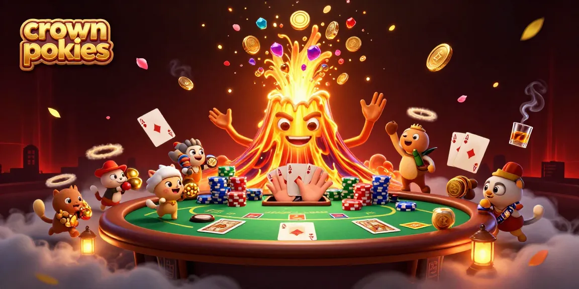 Spin the crown pokies with a vibrant eruption of treasures and excitement in this 3D illustration!