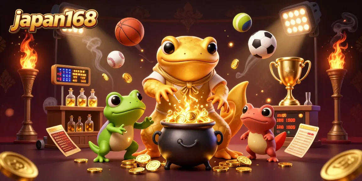 Experience japan168 with a lively scene of an alchemist and sports elements, demonstrating dynamic betting excitement.