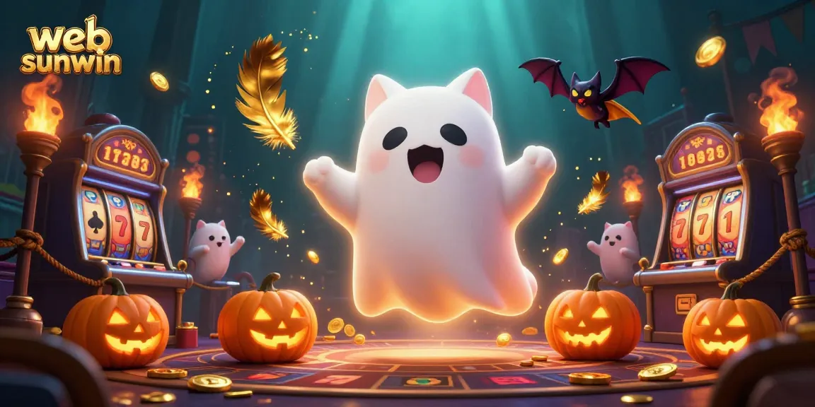 Spin the reels at web sunwin with a ghost cat and a vampire bat in a vibrant casino scene.