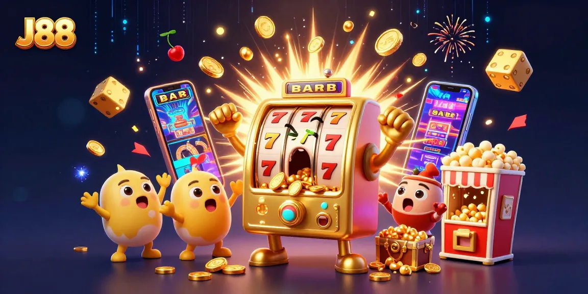Spin the J88 slot machine as it hits a jackpot while coins burst forth in celebration!