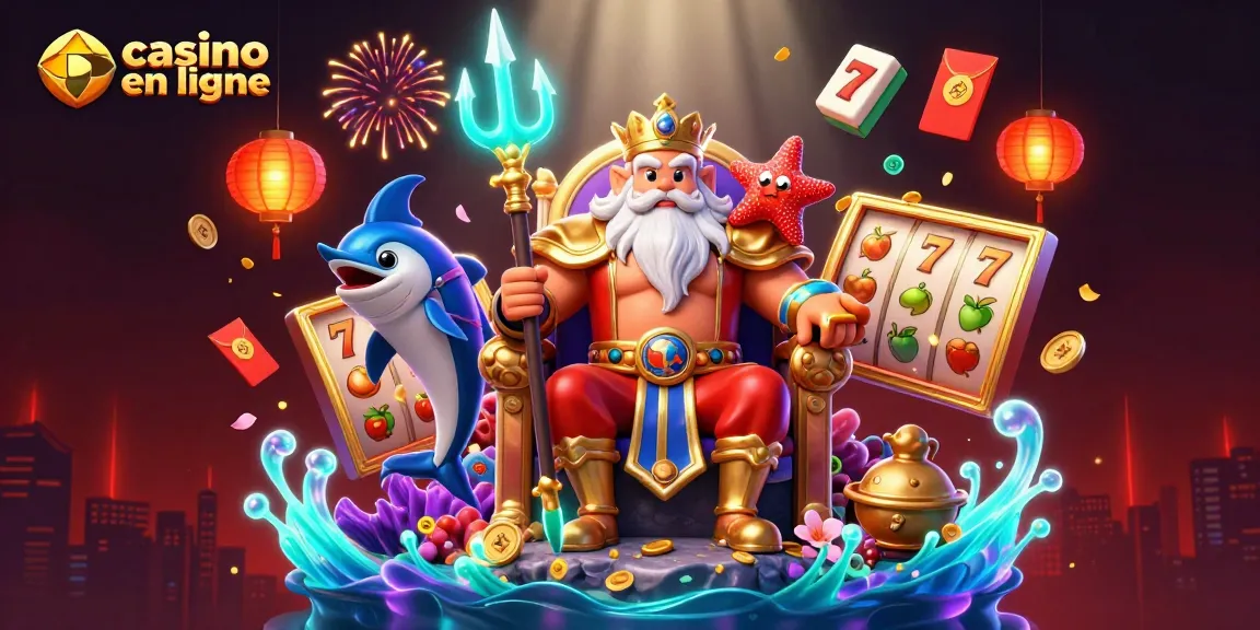 Jouez à casino en ligne avec une illustration dynamique de Neptune et des éléments de jeu captivants.