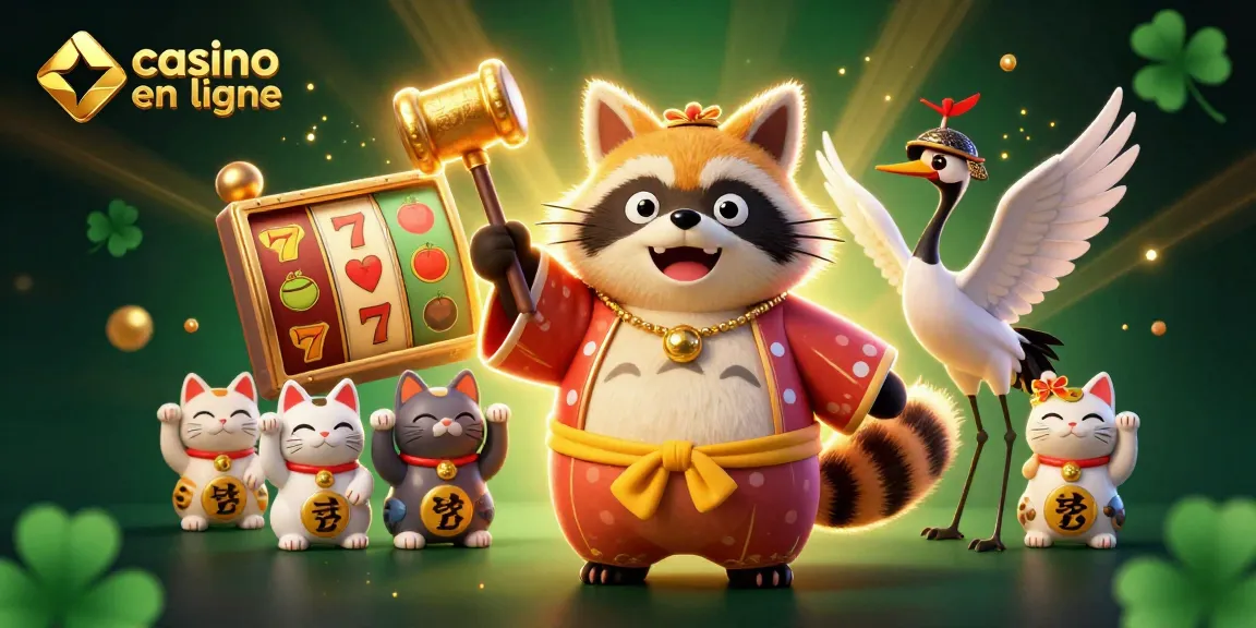Rejoignez l'excitation des jeux avec notre illustration de casino en ligne, présentant des animaux porte-bonheur.