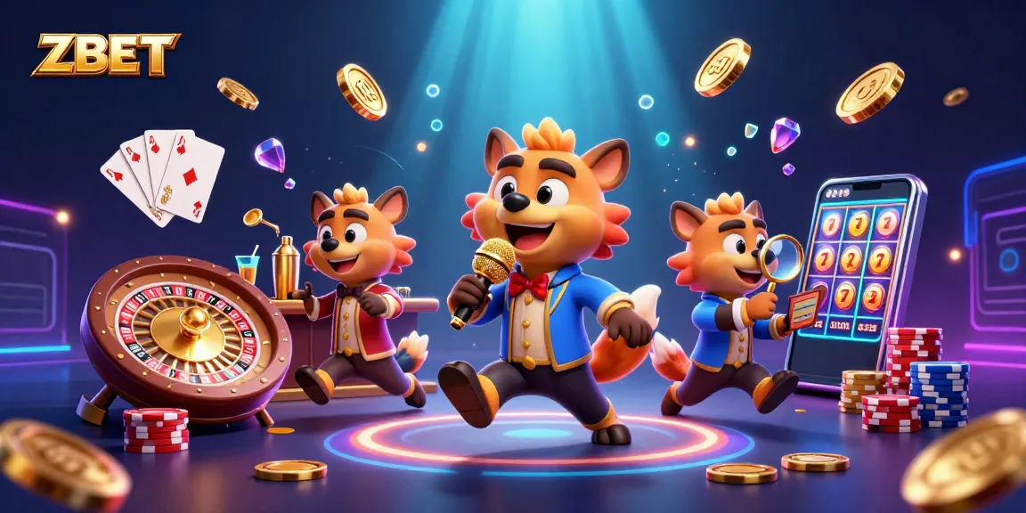 ZBET packs the excitement of winning at a vibrant comedy casino with hyenas in a lively scene.
