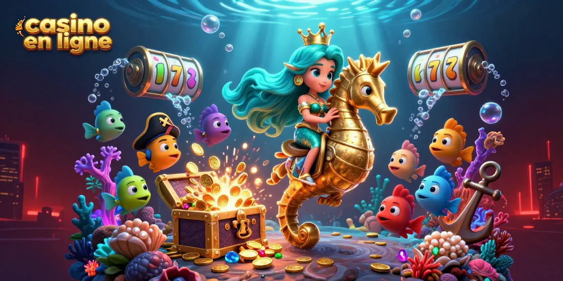 Plongez dans un univers de casino en ligne avec une sirène, un hippocampe et des trésors sous-marins.