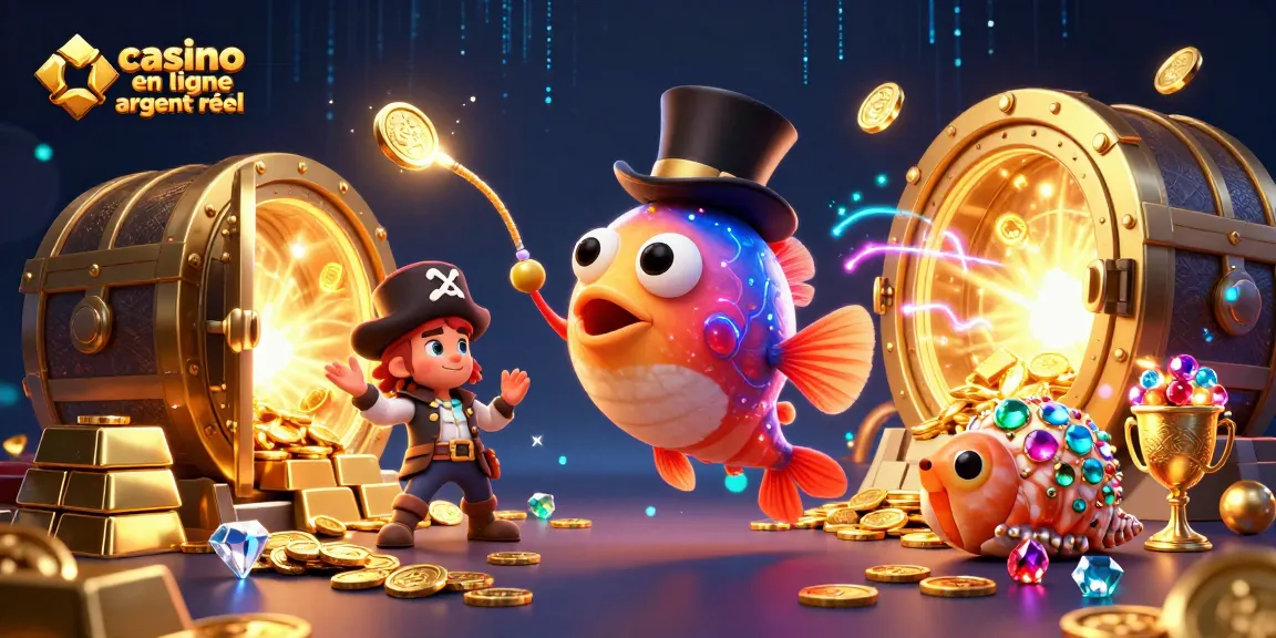 Jouez au casino en ligne argent réel avec des personnages marins entourés de trésors scintillants et énergétiques.