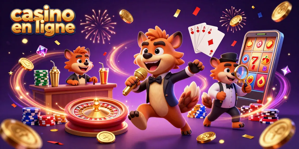 Animation de hyènes dans un casino en ligne, profitant de jeux et de rires.