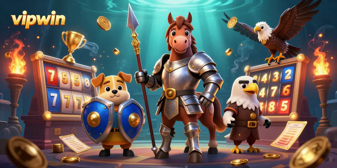 Experience thrilling slots with vipwin as knight and companions engage in vibrant casino action.