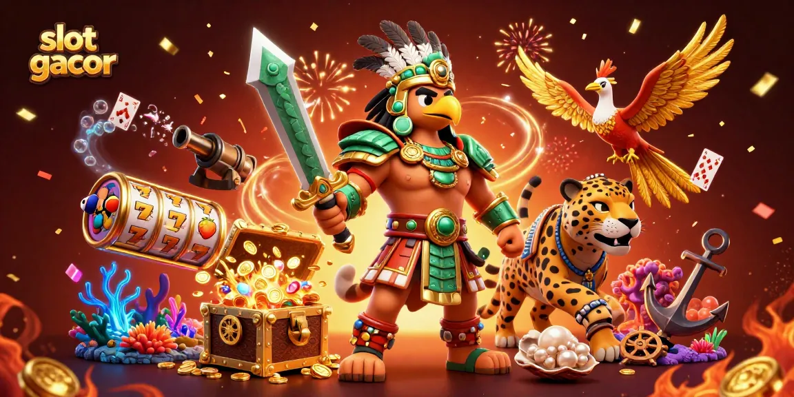 slot gacor menampilkan petualangan slot dengan gulungan dan karakter Aztec yang berani.