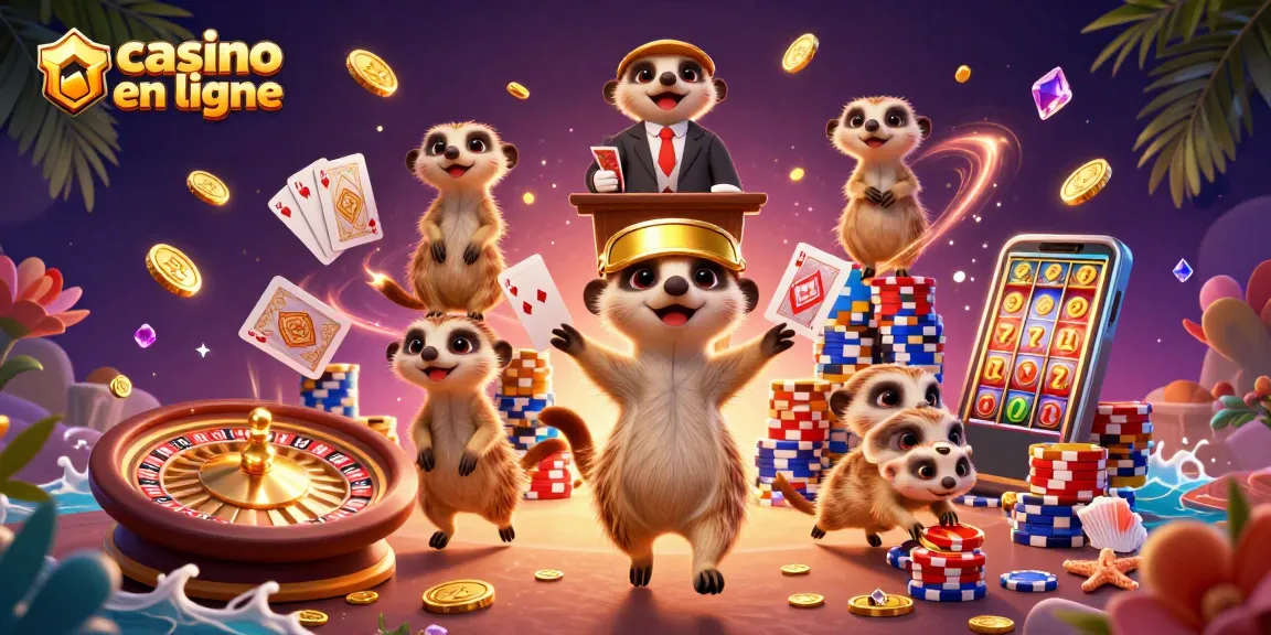Les suricates gèrent un casino en ligne rempli de pièces d'or, joyaux étincelants et éléments de jeu animés.