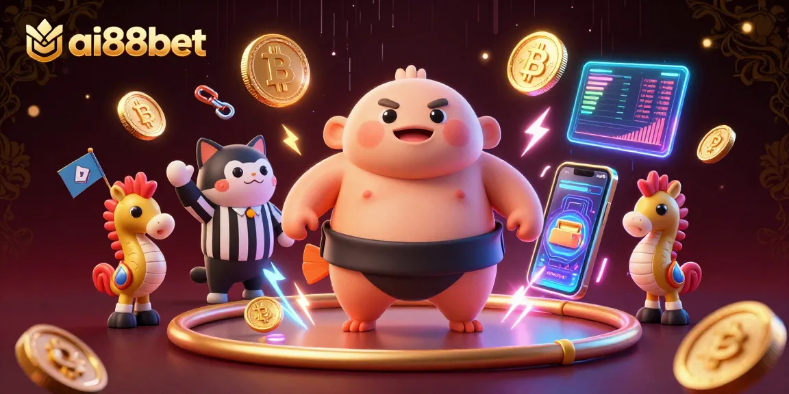 Engage with ai88bet's vibrant underwater casino scene featuring a fugu sumo wrestler and crypto elements.