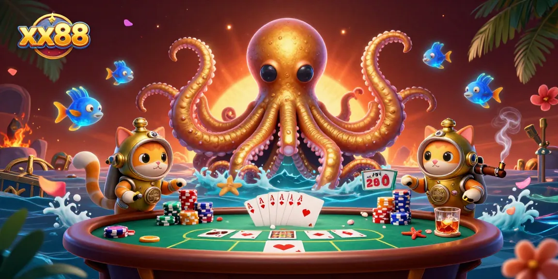 Experience the thrill of winning with xx88 at a vibrant poker adventure, featuring unique characters and game elements.