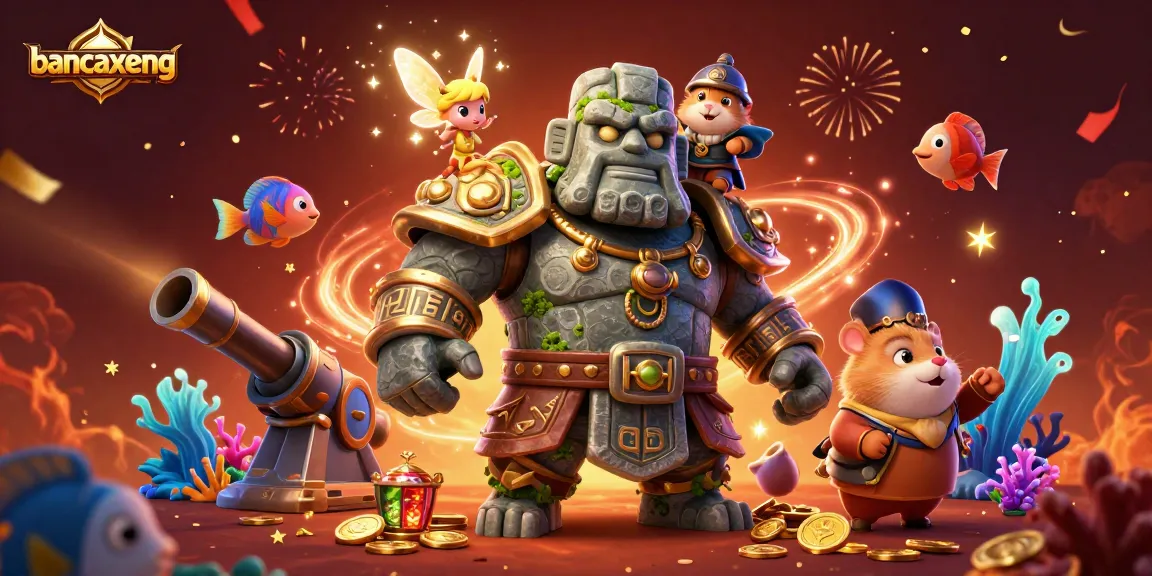 Bancaxeng players aim at sea creatures to earn rewards in this 3D fishing game scene.