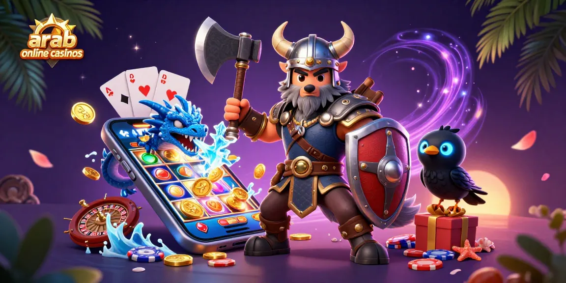 Experience the excitement of arab online casinos with a Viking wolf warrior, fierce dragon, and engaging game elements.
