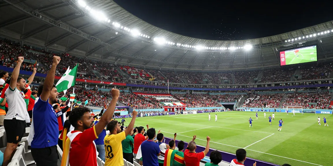 Fans bersorak di stadion menyaksikan tebak skor piala dunia 2026 dengan semangat tinggi.