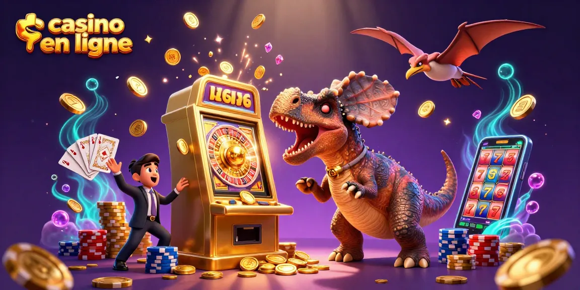 Le casino en ligne avec un pachycephalosaurus et un manager ankylosaure célèbrent un jackpot.
