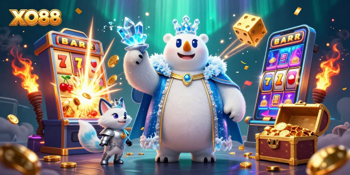 Experience the thrill of XO88 with a 3D animated jackpot and vibrant casino game elements.