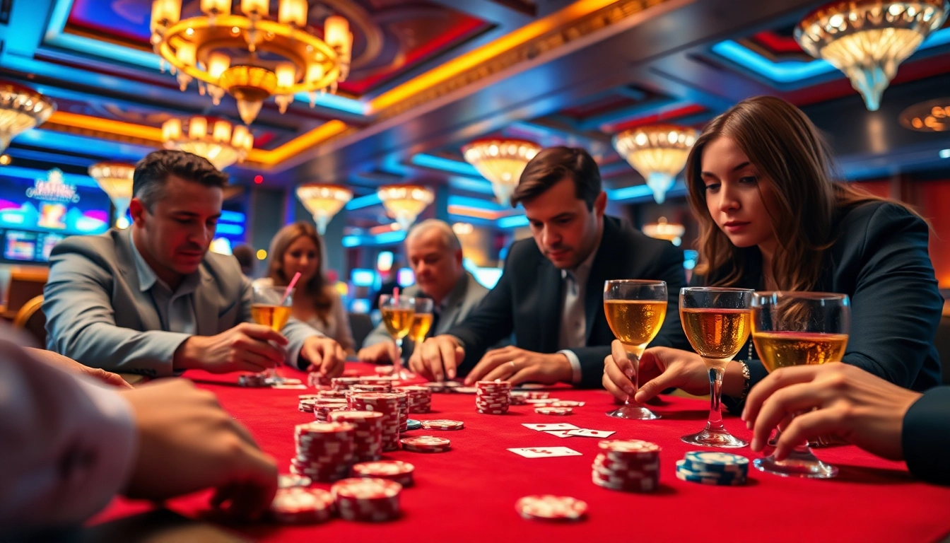 Permainan poker di wdbos125.com dengan chip warna-warni dan suasana kasino yang nyaman.