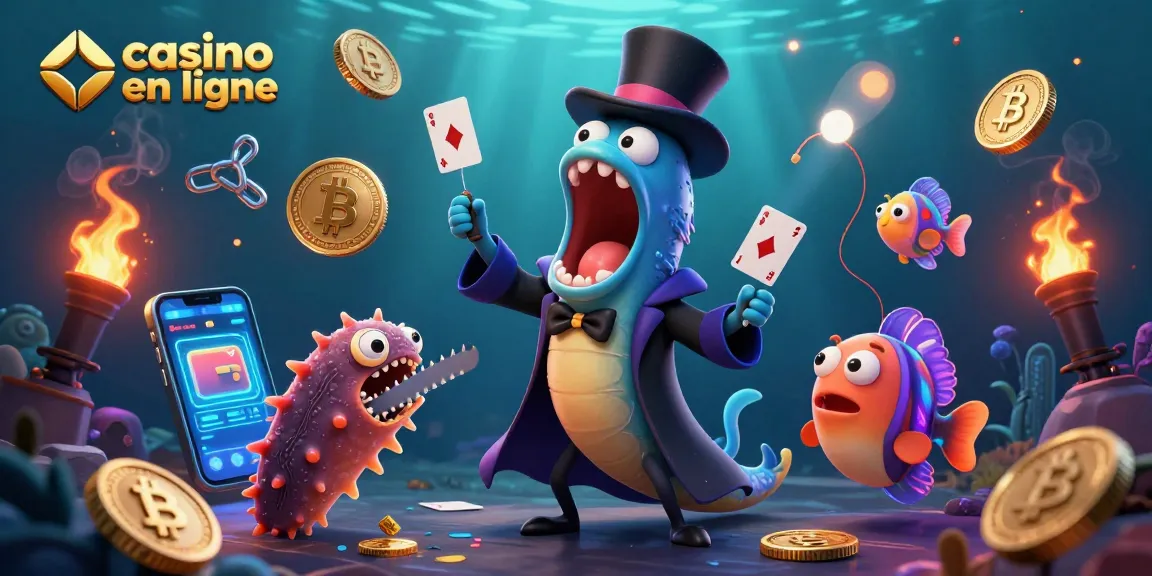 Un spectacle magique dans un casino en ligne avec des créatures marines divertissantes et des jetons scintillants.