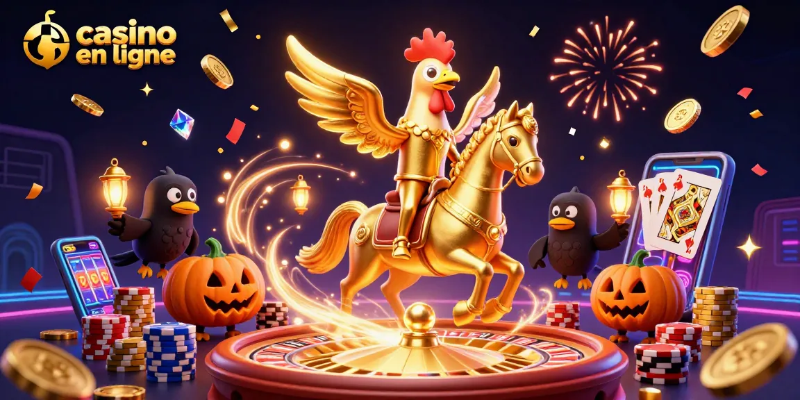 Profitez de l'ambiance électrisante du casino en ligne avec un décor captivant rempli de pièces d'or et de cartes gagnantes.