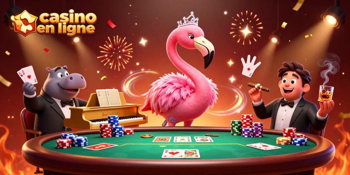 Vibrez au casino en ligne avec cette illustration colorée de jeux de cartes animés.