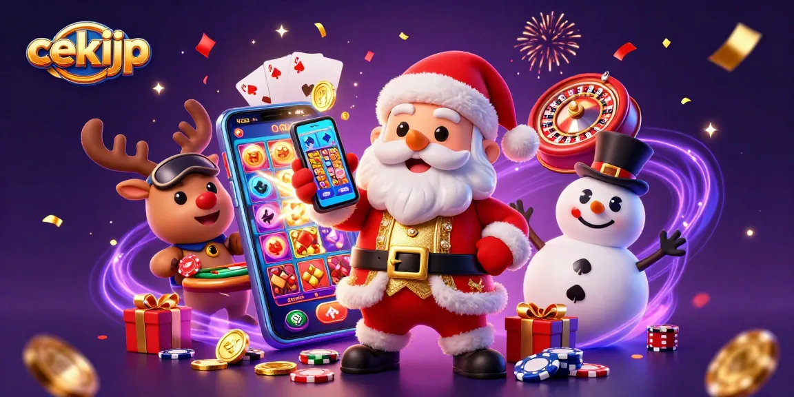 Memenangkan jackpot dengan cekijp: Santa Claus, rusa, dan boneka salju merayakan kemenangannya dalam permainan togel.